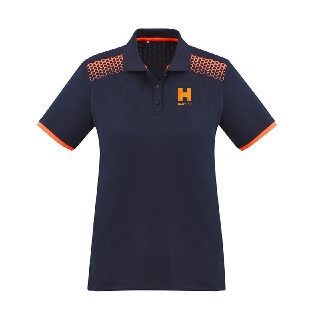 WOMENS GALAXY S/S POLO - NAVY/FLURO ORANGE