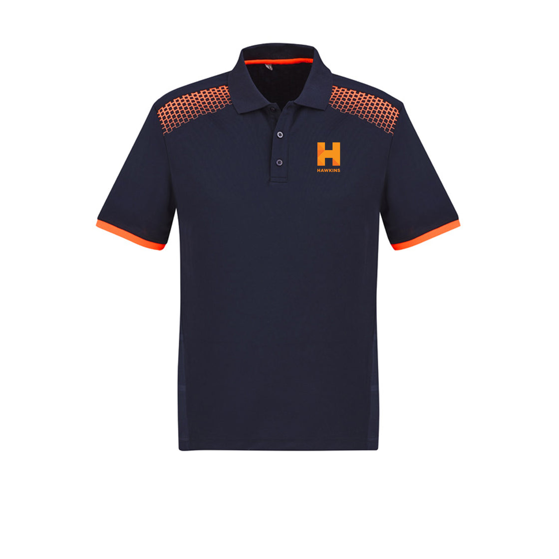 MENS GALAXY S/S POLO - NAVY/FLURO ORANGE